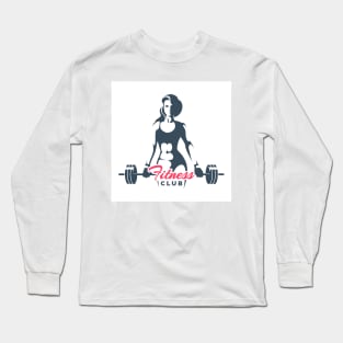 Fitness Club Logo Woman Holds Barbell Long Sleeve T-Shirt